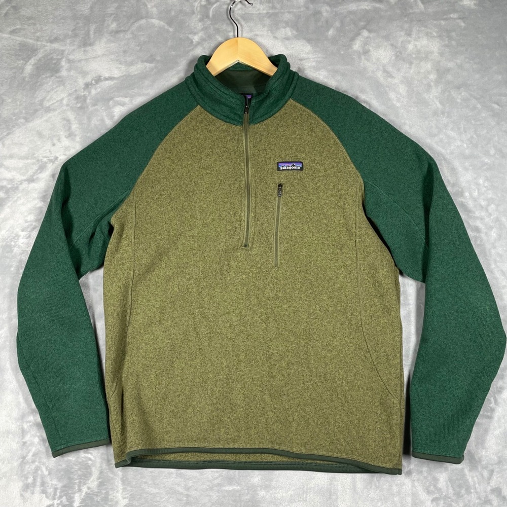 Patagonia Better Sweater Mens Large Green Colorblock 1/4 Zip Fleece Pullover